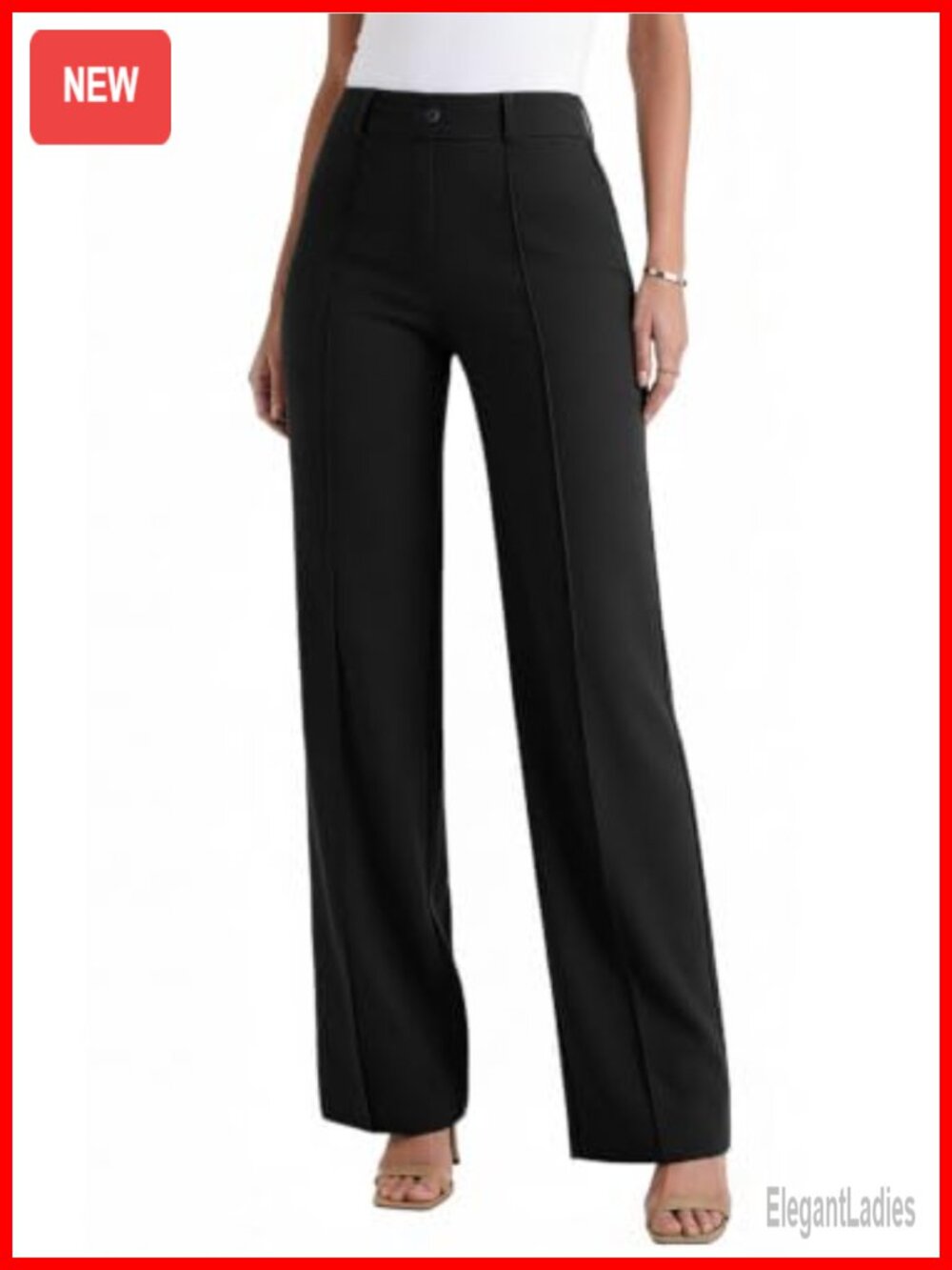 Wide Leg Dress Pants High Rise Stretch Pull On Work Slacks